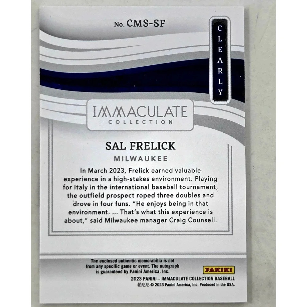 2023 Panini Immaculate Baseball Sal Frelick Clearly Auto Relic /35 Brewers